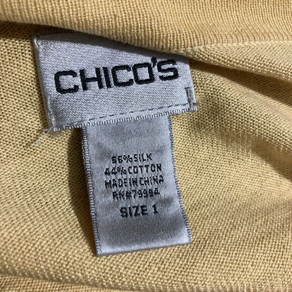 Chicos Yellow Cardigan Sweater, Women's Size 1 Ribbed V Neck, Button Up, Spring - Picture 9 of 12